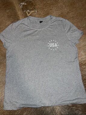 SHEIN Gray Short Sleeve Tee with USA Star Emblem